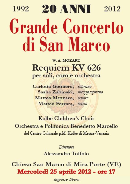 Locandina Grande Concerto di San Marco 2012 a Mira