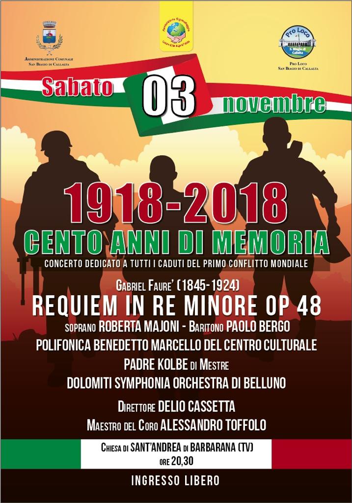 Locandina Sant Andrea di Barbarana Faure 03 novembre 2018 Polifonica Benedetto Marcello Mestre e Dolomiti Symphonia Orchestra di Belluno
